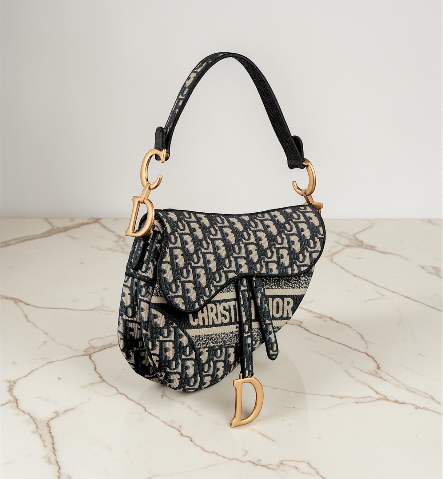 Dior Saddle Ricamo Oblique Blu