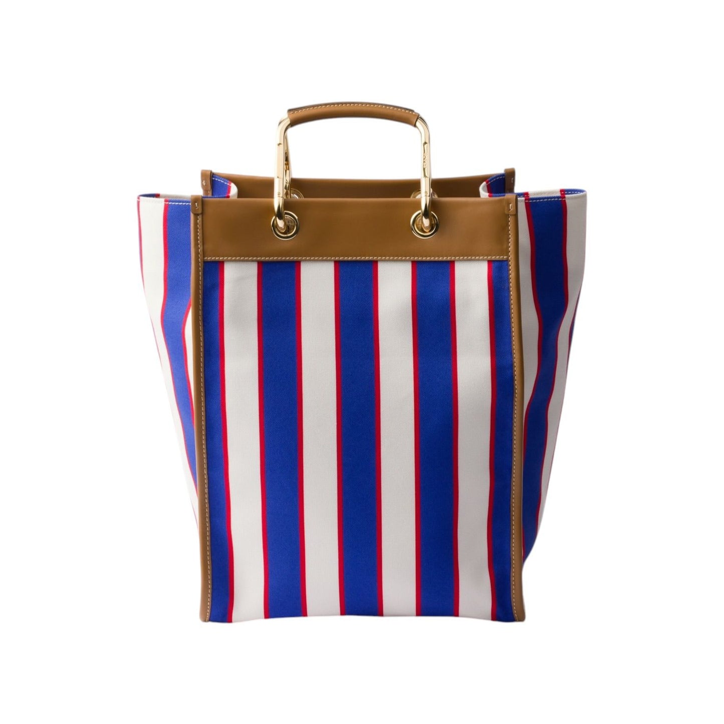 Prada tote bag a righe in canvas con dettagli in pelle