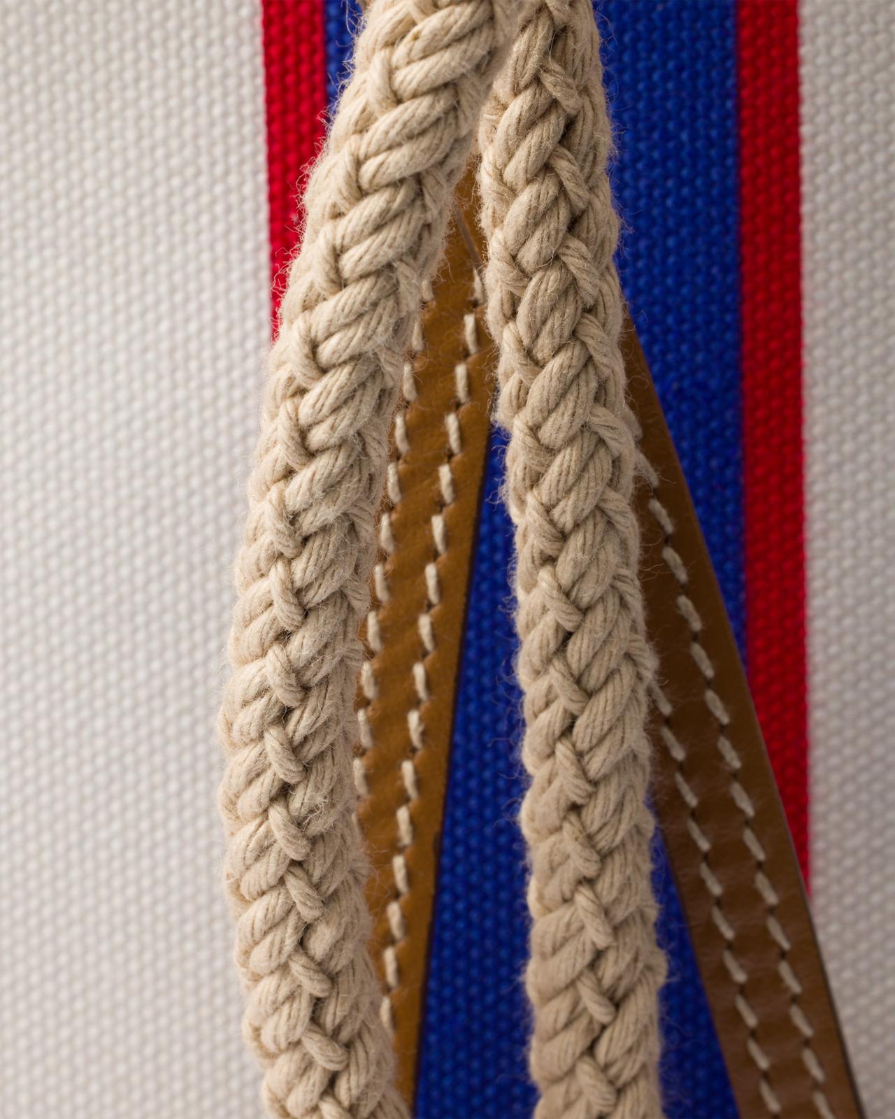 Prada tote bag a righe in canvas con dettagli in pelle