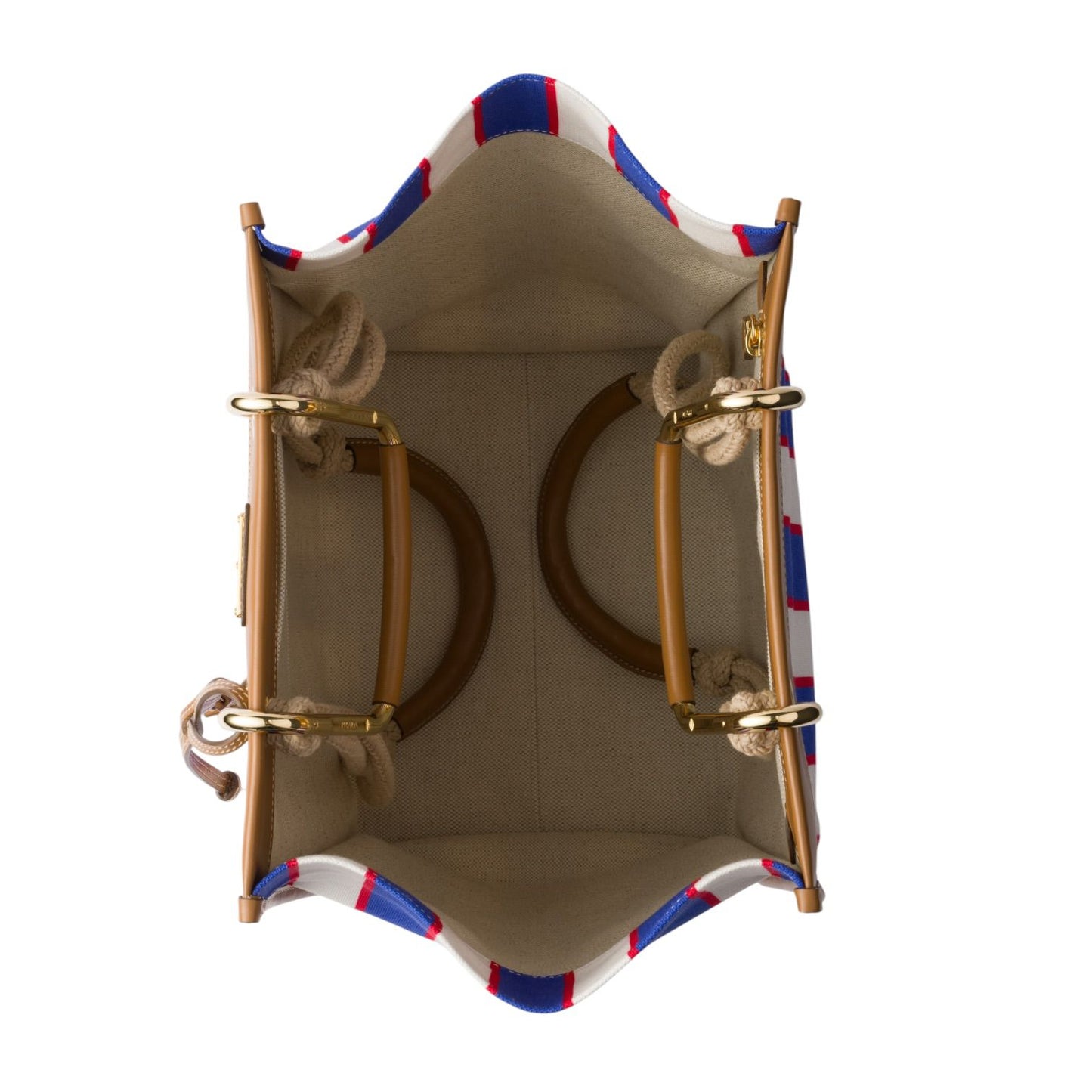 Prada tote bag a righe in canvas con dettagli in pelle