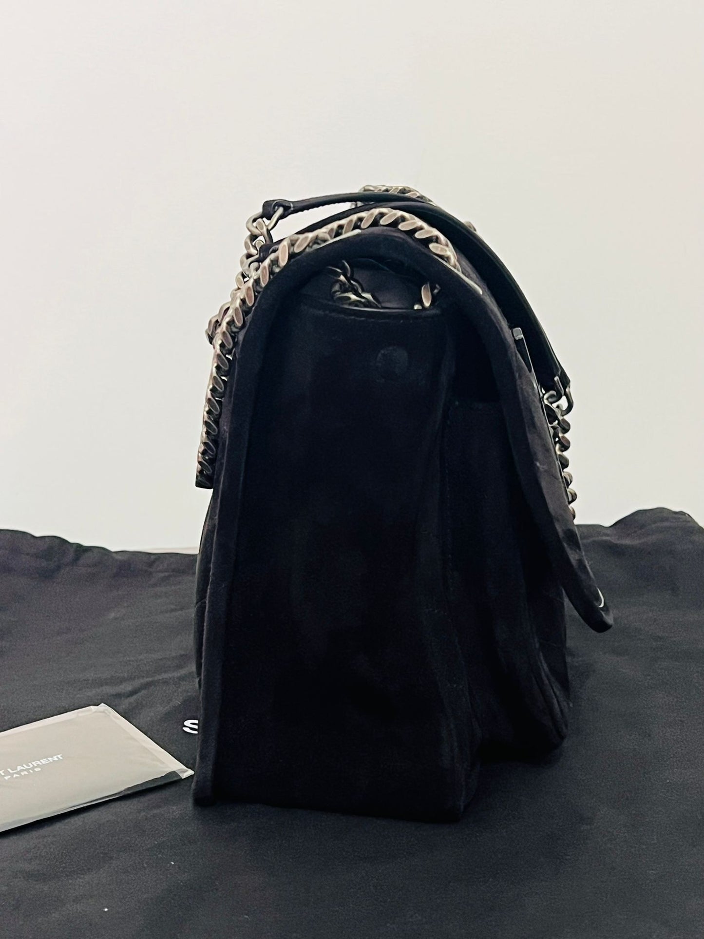 Saint Laurent Niki Media in pelle scamosciata nera