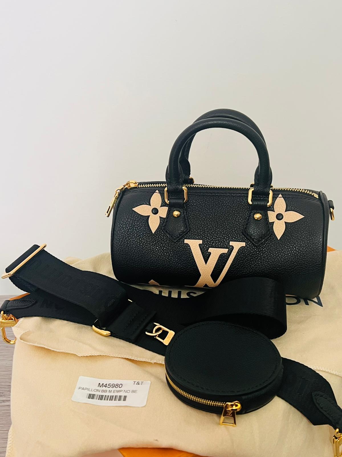 Louis Vuitton Papillon BB Monogram Empreinte nero / beige