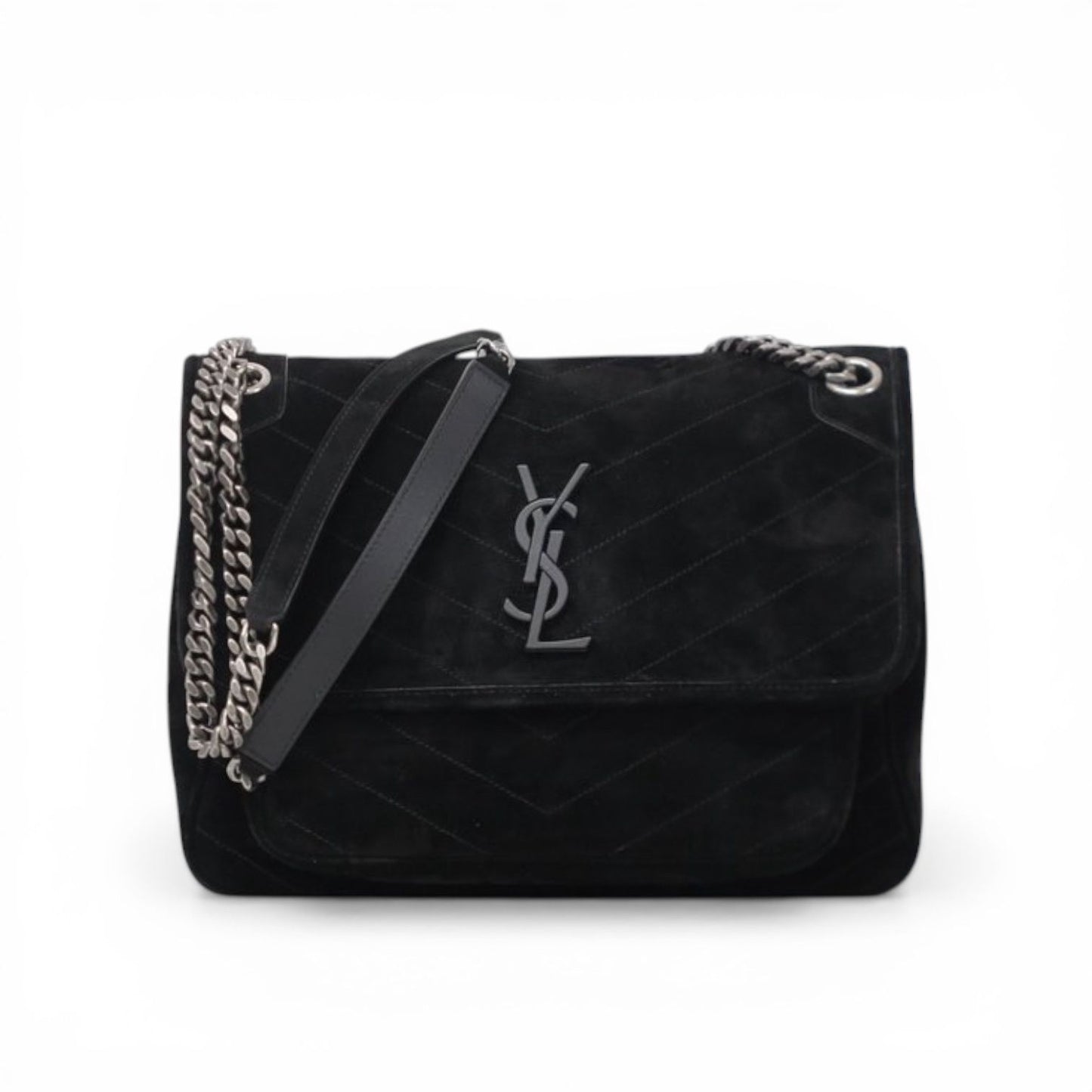 Saint Laurent Niki Media in pelle scamosciata nera