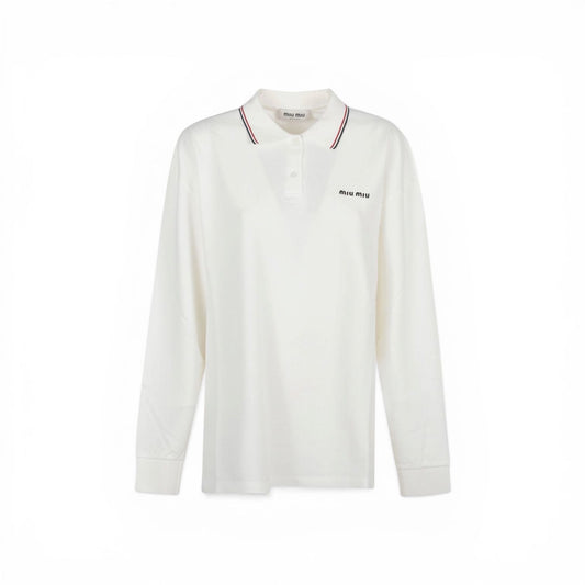 Miu Miu Polo bianca con logo ricamato