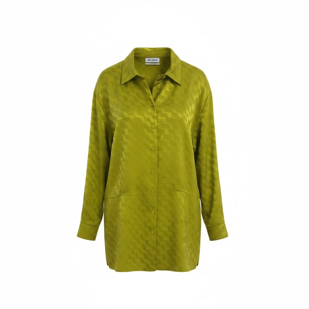 The Attico Abito Chemisier in Raso Jacquard a Zigzag - Lime