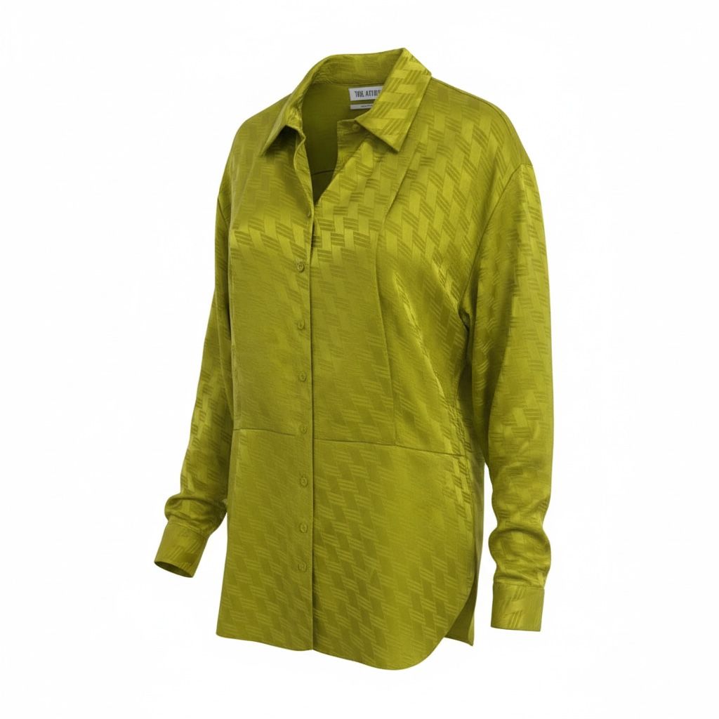 The Attico Abito Chemisier in Raso Jacquard a Zigzag - Lime
