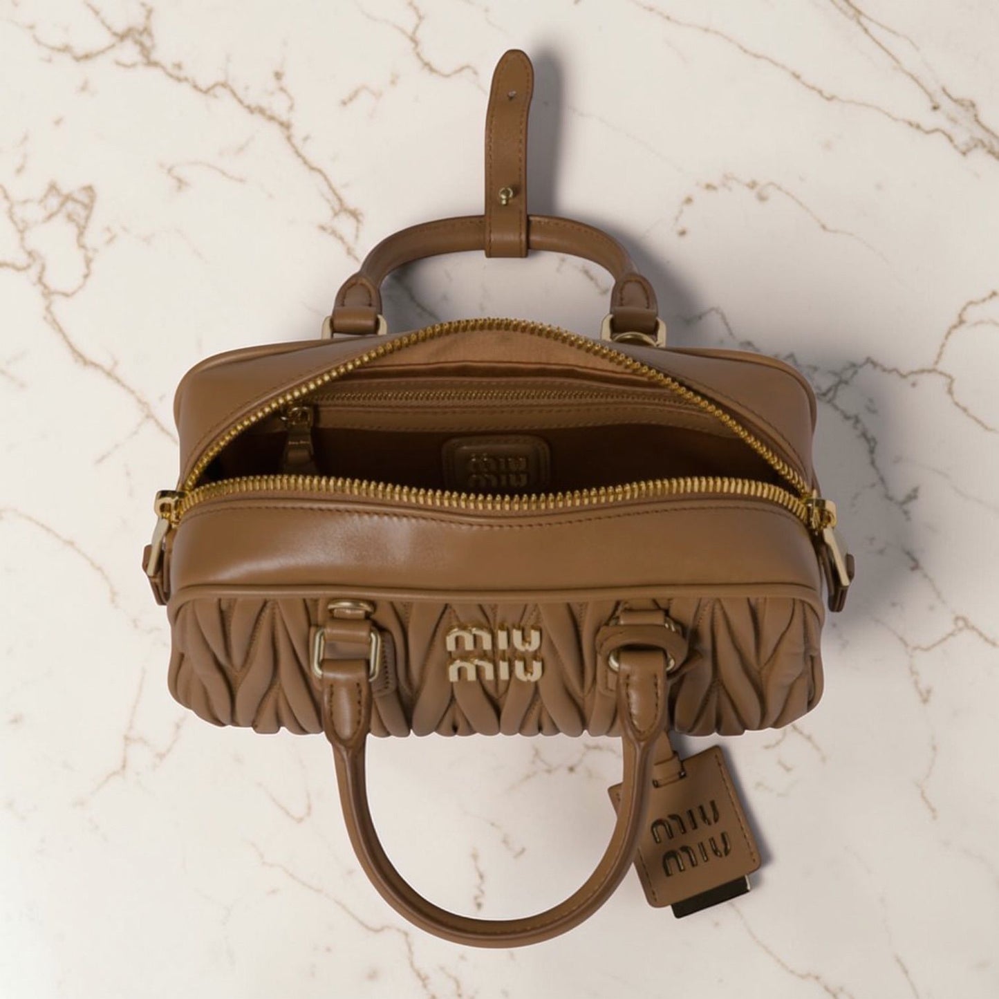 Miu Miu Arcadie in Nappa Matelassé Camel