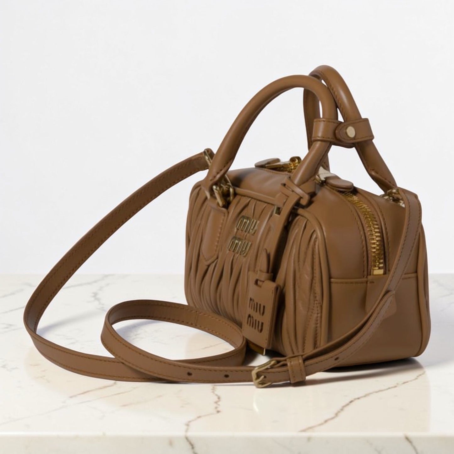 Miu Miu Arcadie in Nappa Matelassé Camel