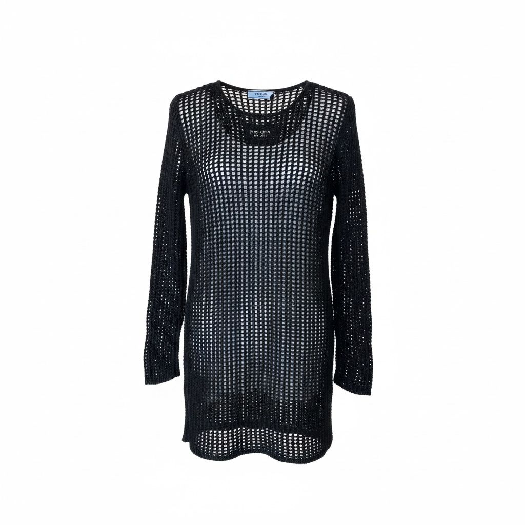 Prada Abito Nero in Maglia Traforata
