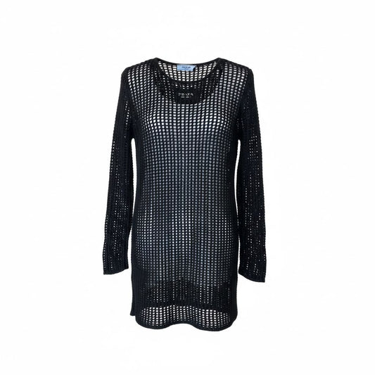 Prada Abito Nero in Maglia Traforata