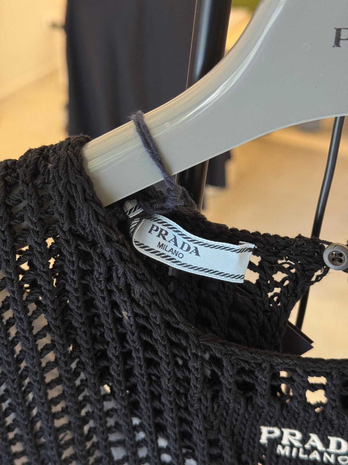 Prada Abito Nero in Maglia Traforata