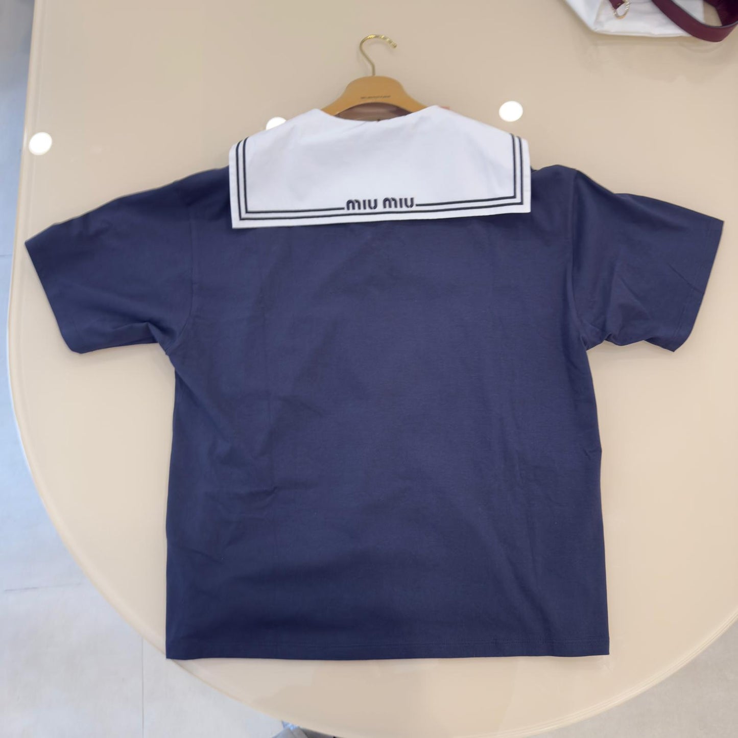 Miu Miu T-shirt in Cotone Blu con Colletto Marinaio