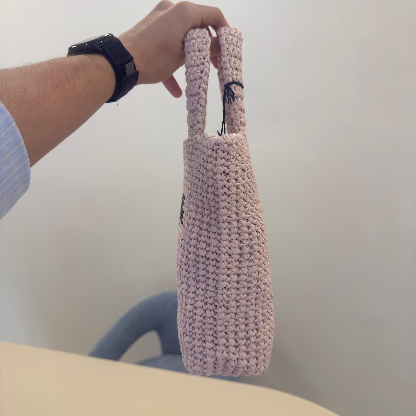 Prada Tote Bag all'Uncinetto Rosa Chiaro