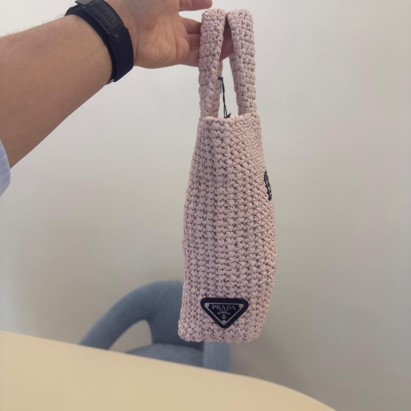 Prada Tote Bag all'Uncinetto Rosa Chiaro