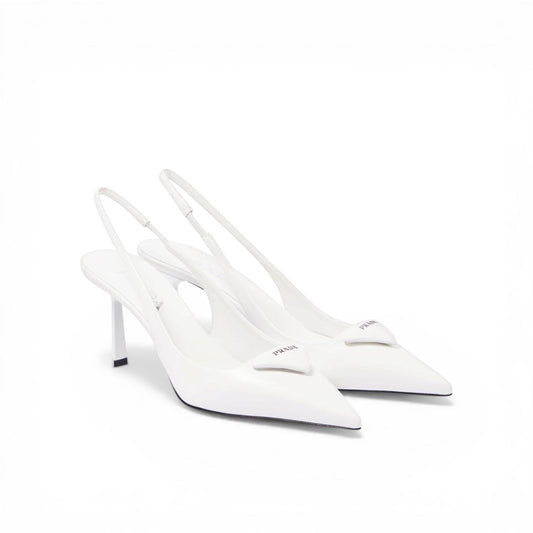 Prada Décolleté Slingback in Pelle Spazzolata Bianca