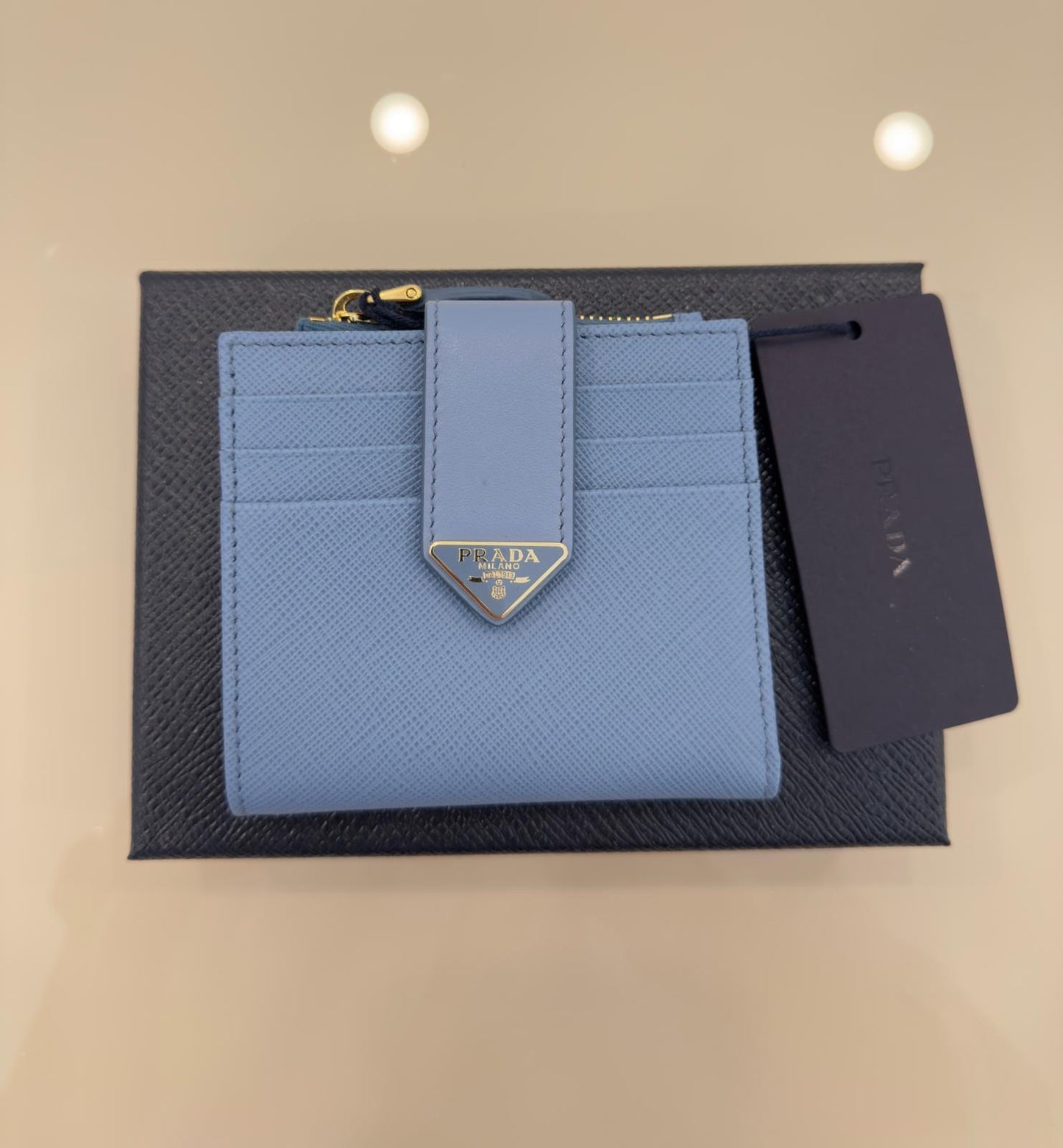 Prada Portacarte in Pelle Saffiano Azzurro