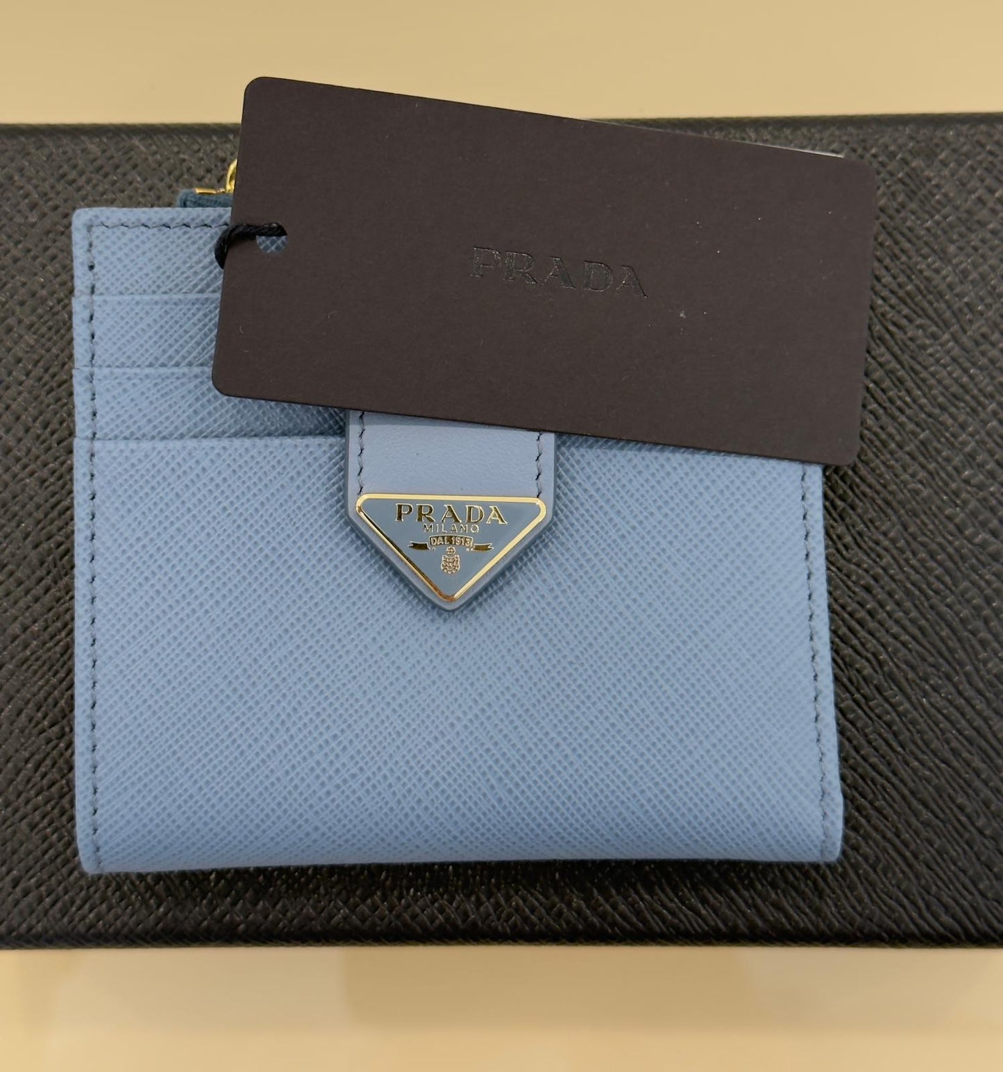 Prada Portacarte in Pelle Saffiano Azzurro