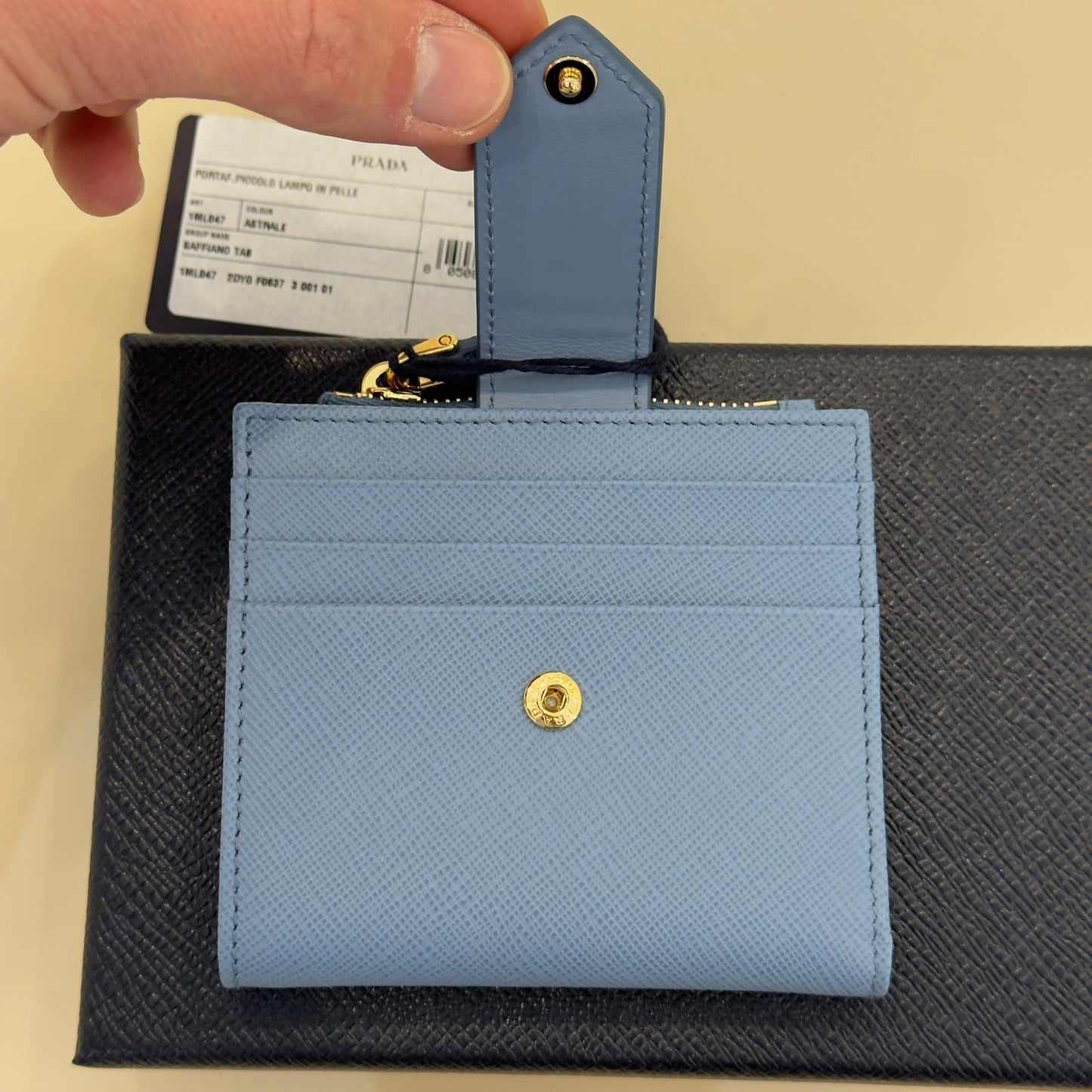 Prada Portacarte in Pelle Saffiano Azzurro