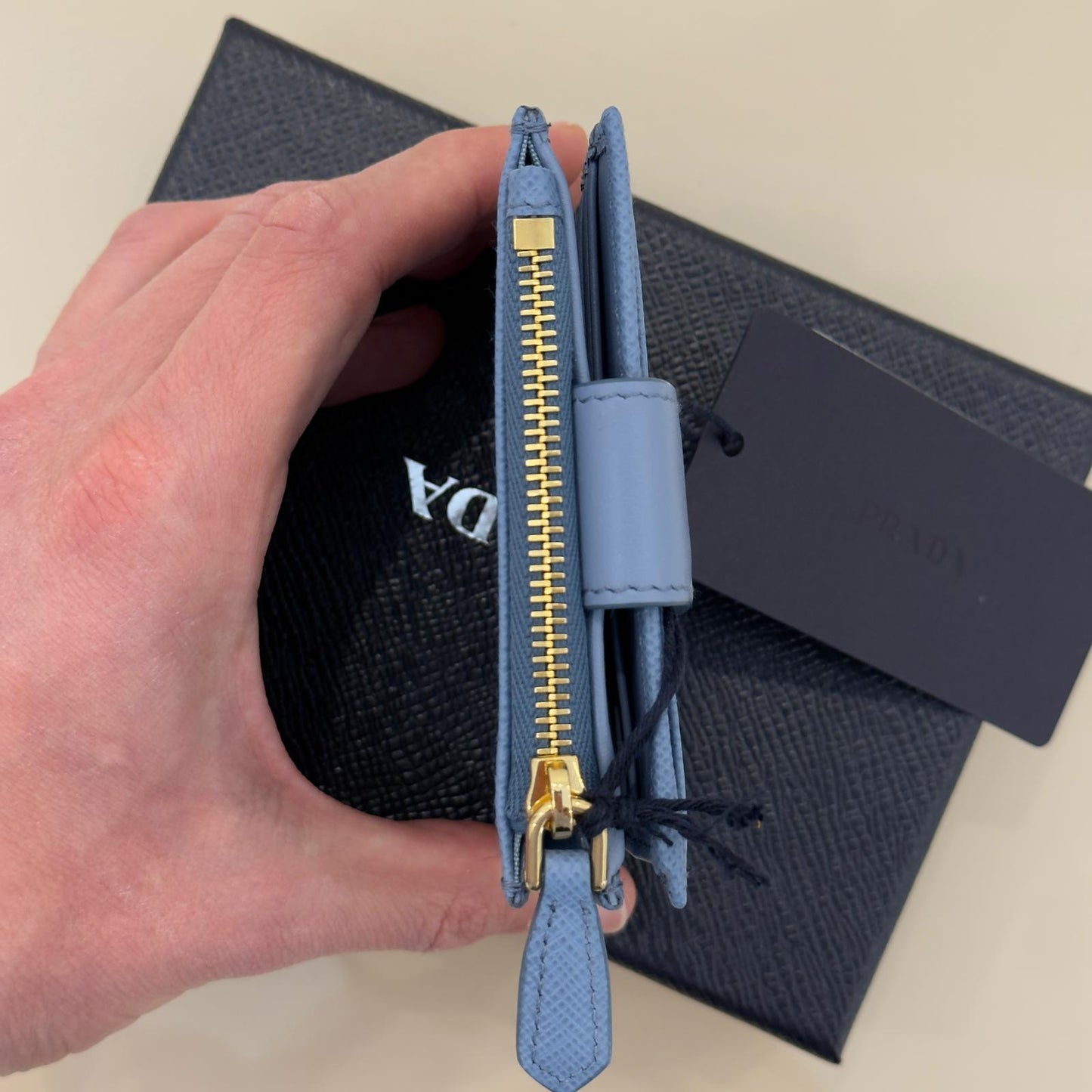 Prada Portacarte in Pelle Saffiano Azzurro