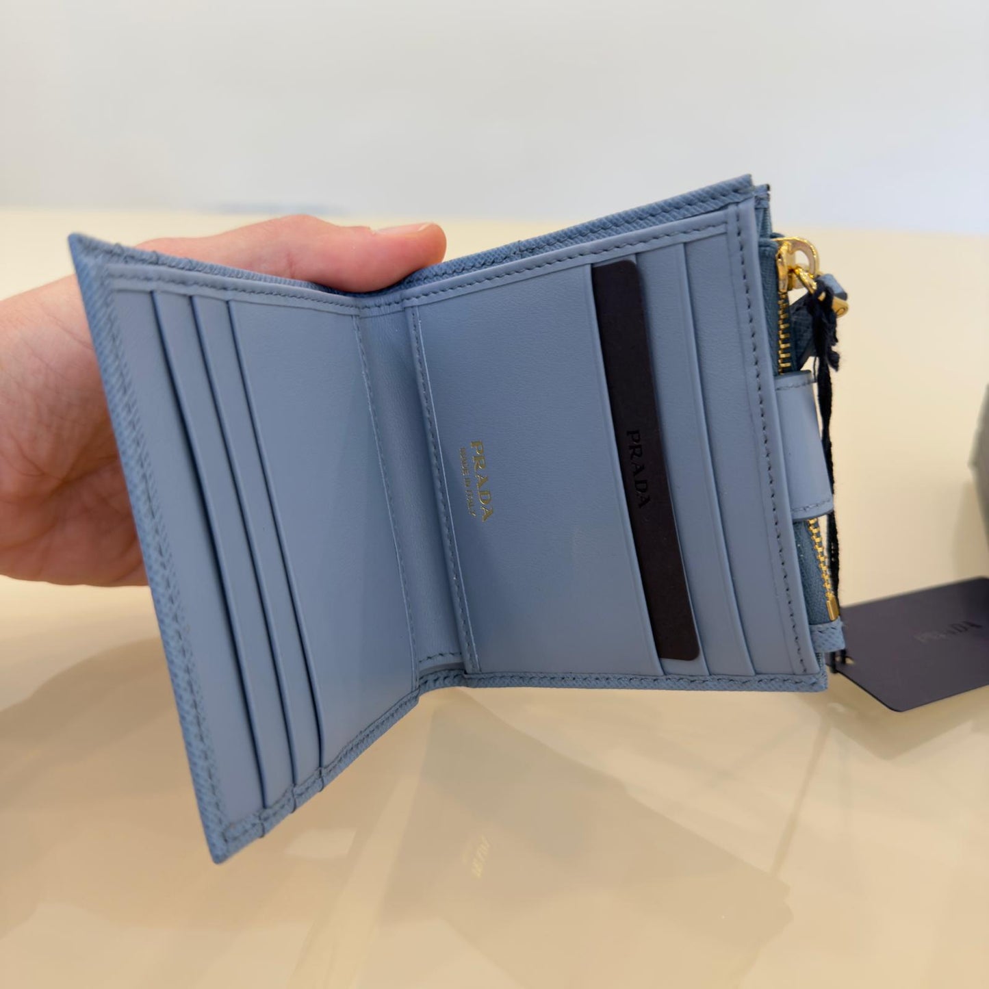 Prada Portacarte in Pelle Saffiano Azzurro