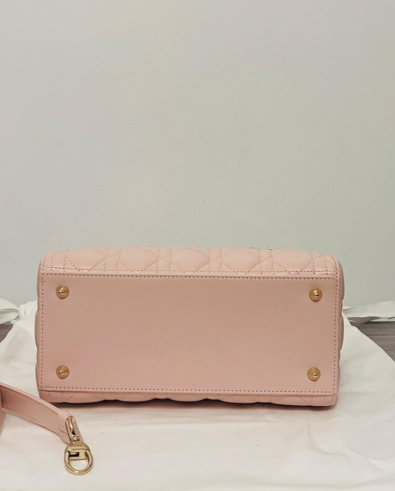 Dior Borsa Lady Dior Media in Pelle Cannage Rosa Cipria