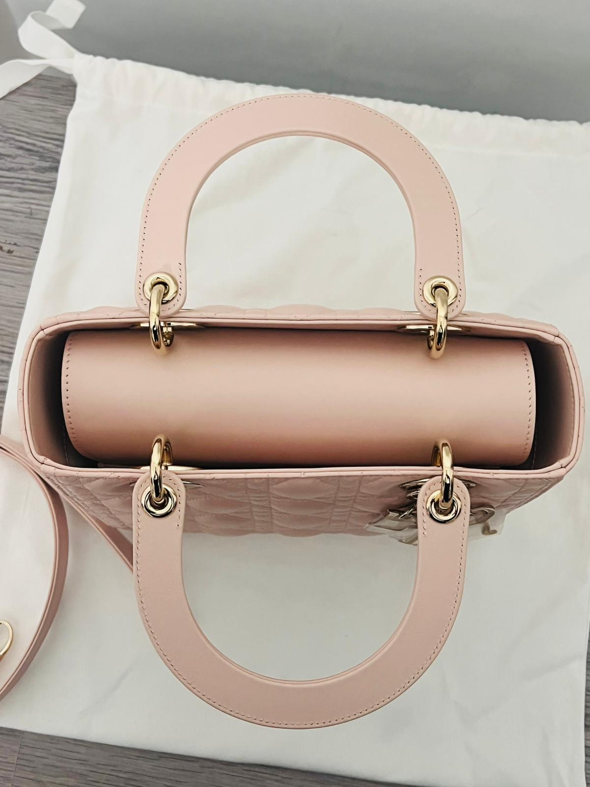 Dior Borsa Lady Dior Media in Pelle Cannage Rosa Cipria
