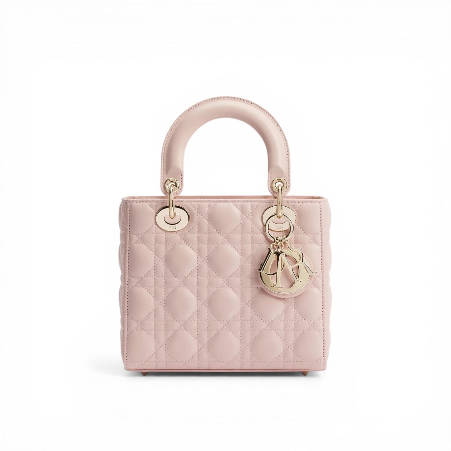 Dior Borsa Lady Dior Media in Pelle Cannage Rosa Cipria
