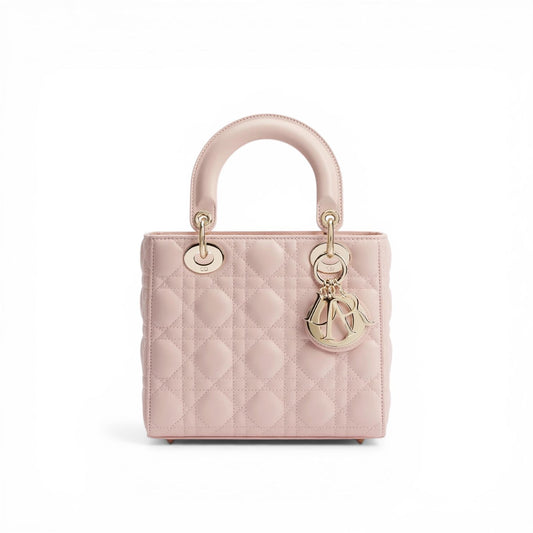 Dior Borsa Lady Dior Media in Pelle Cannage Rosa Cipria