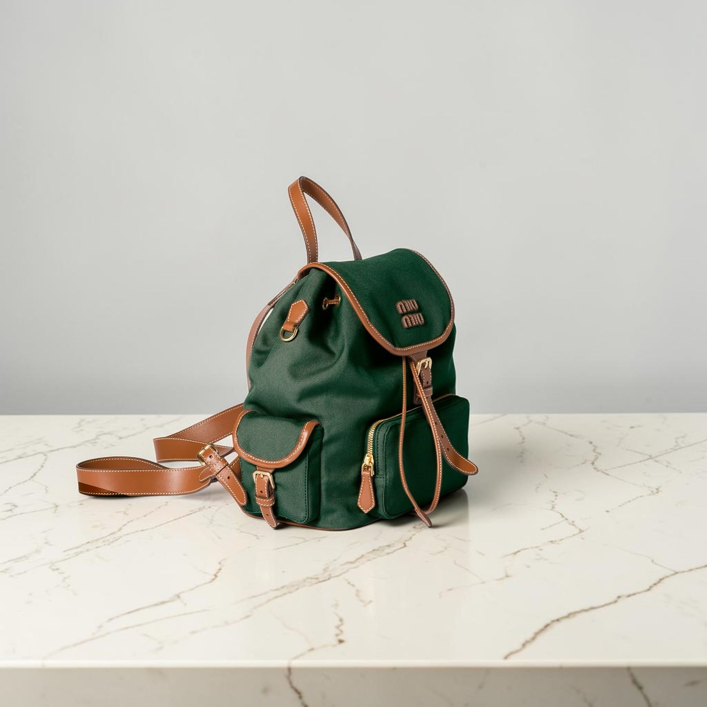 Miu Miu Zaino in Canvas e Pelle