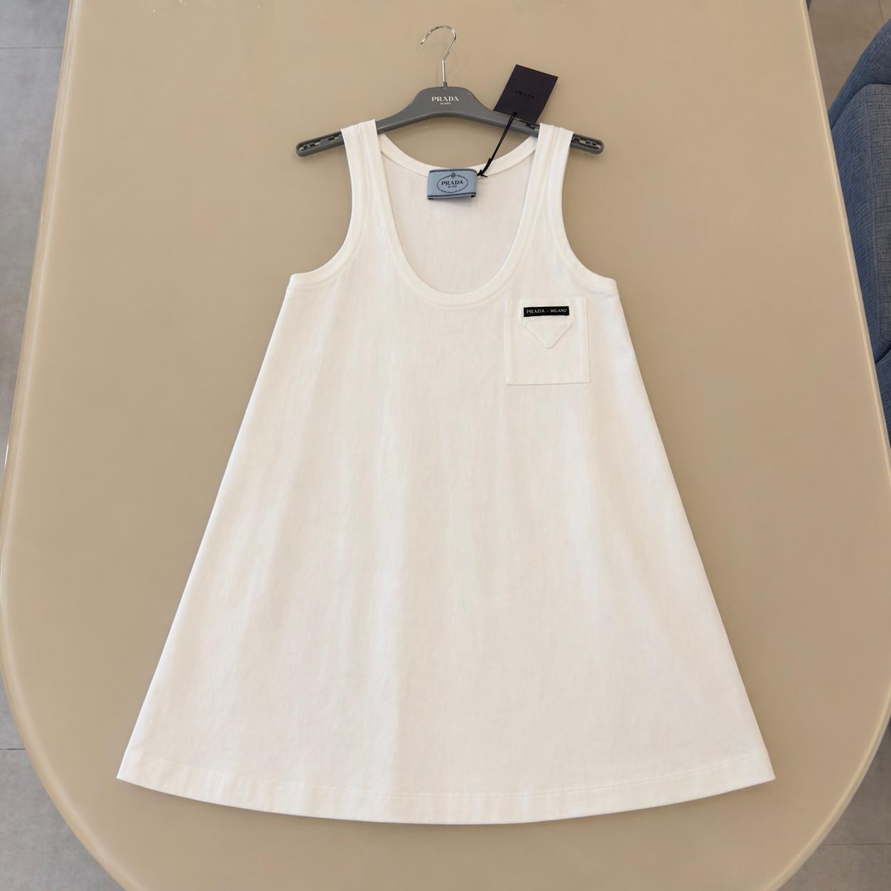 Prada Abito smanicato in cotone bianco