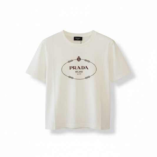 Prada T-shirt crop in jersey bianco con logo