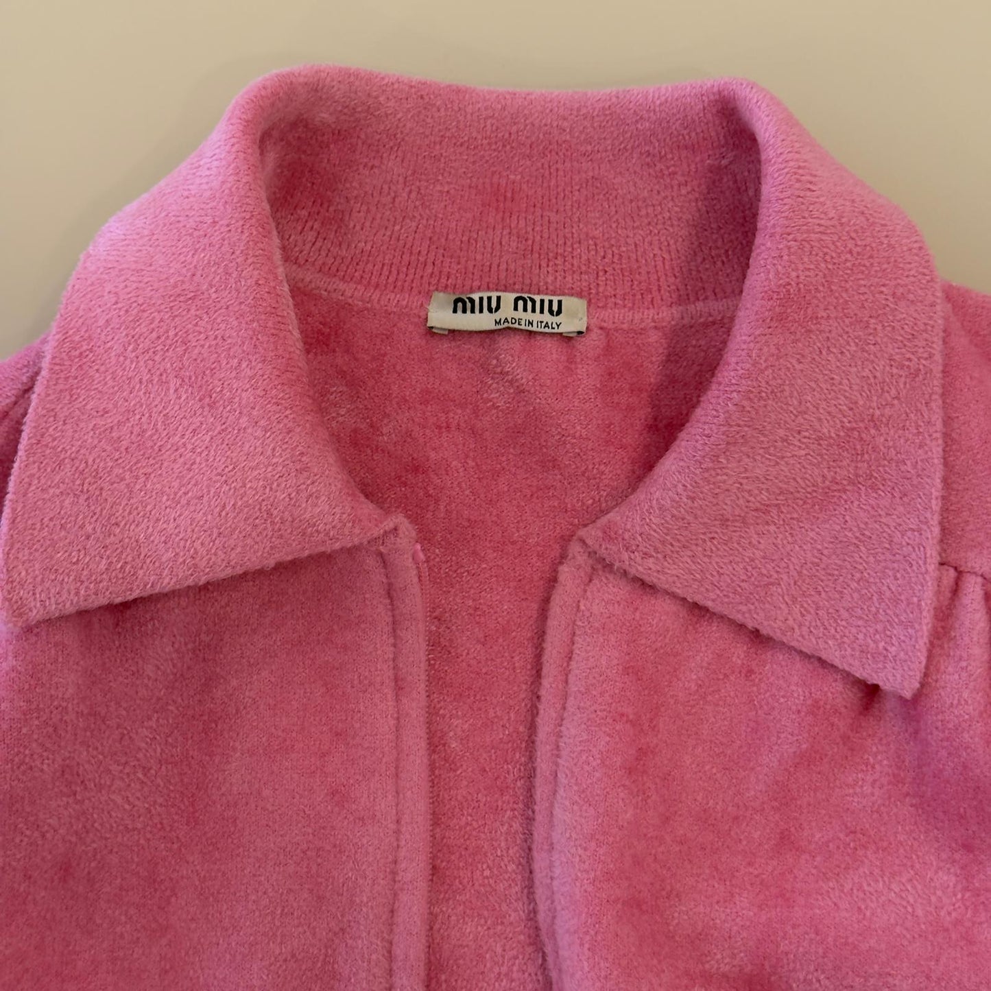 Miu Miu felpa in ciniglia con zip e profili a righe
