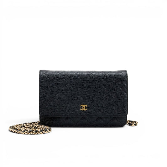 Chanel Wallet On Chain in pelle Caviar nera con hardware oro