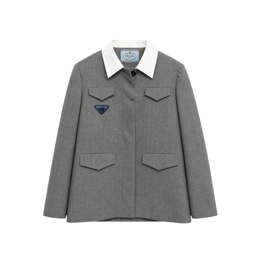 Prada Giacca grigia con colletto bianco a contrasto