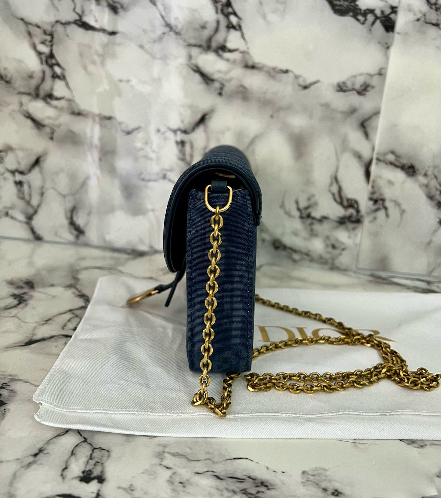 Dior pochette media con catena saddle Blu
