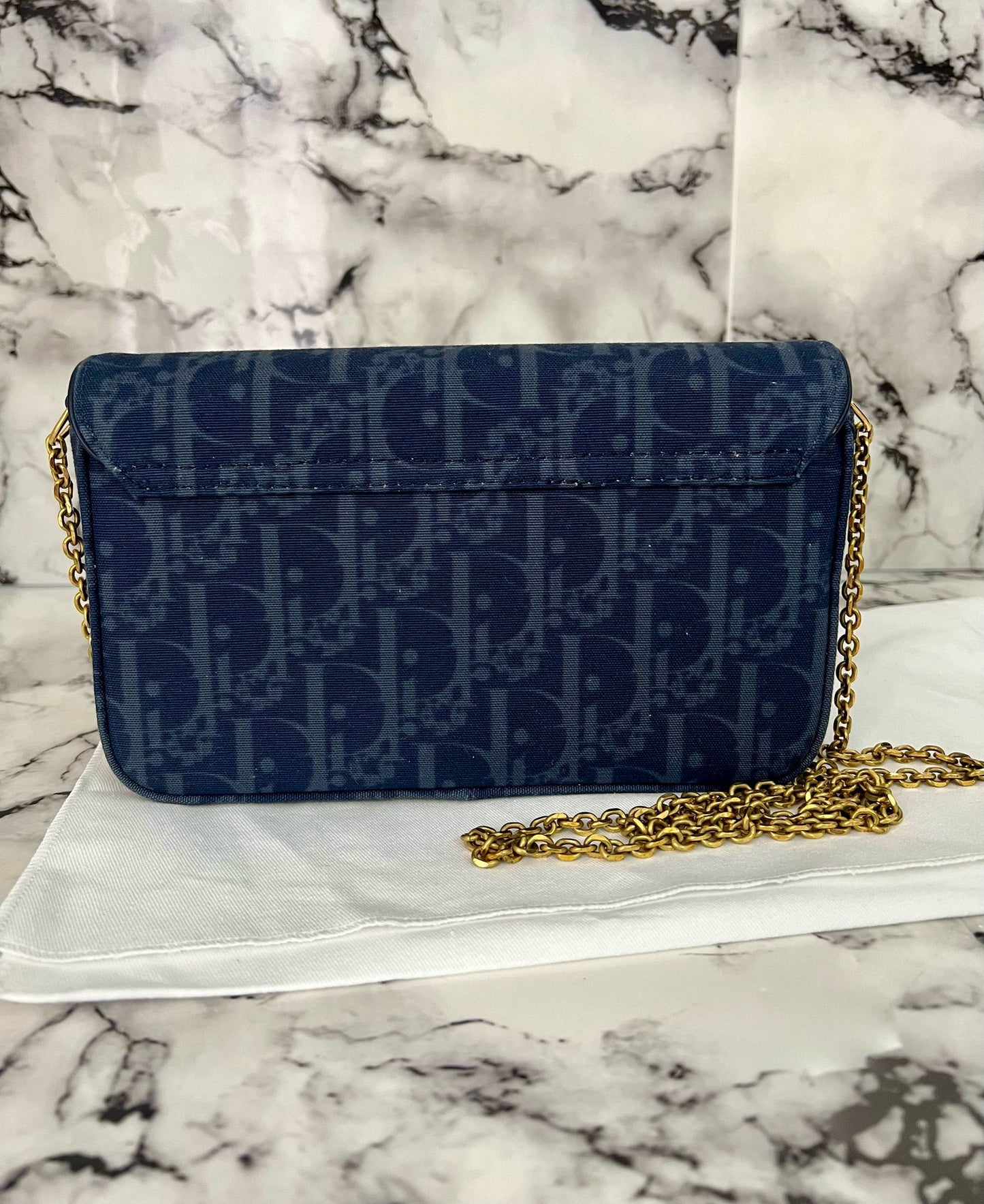 Dior pochette media con catena saddle Blu