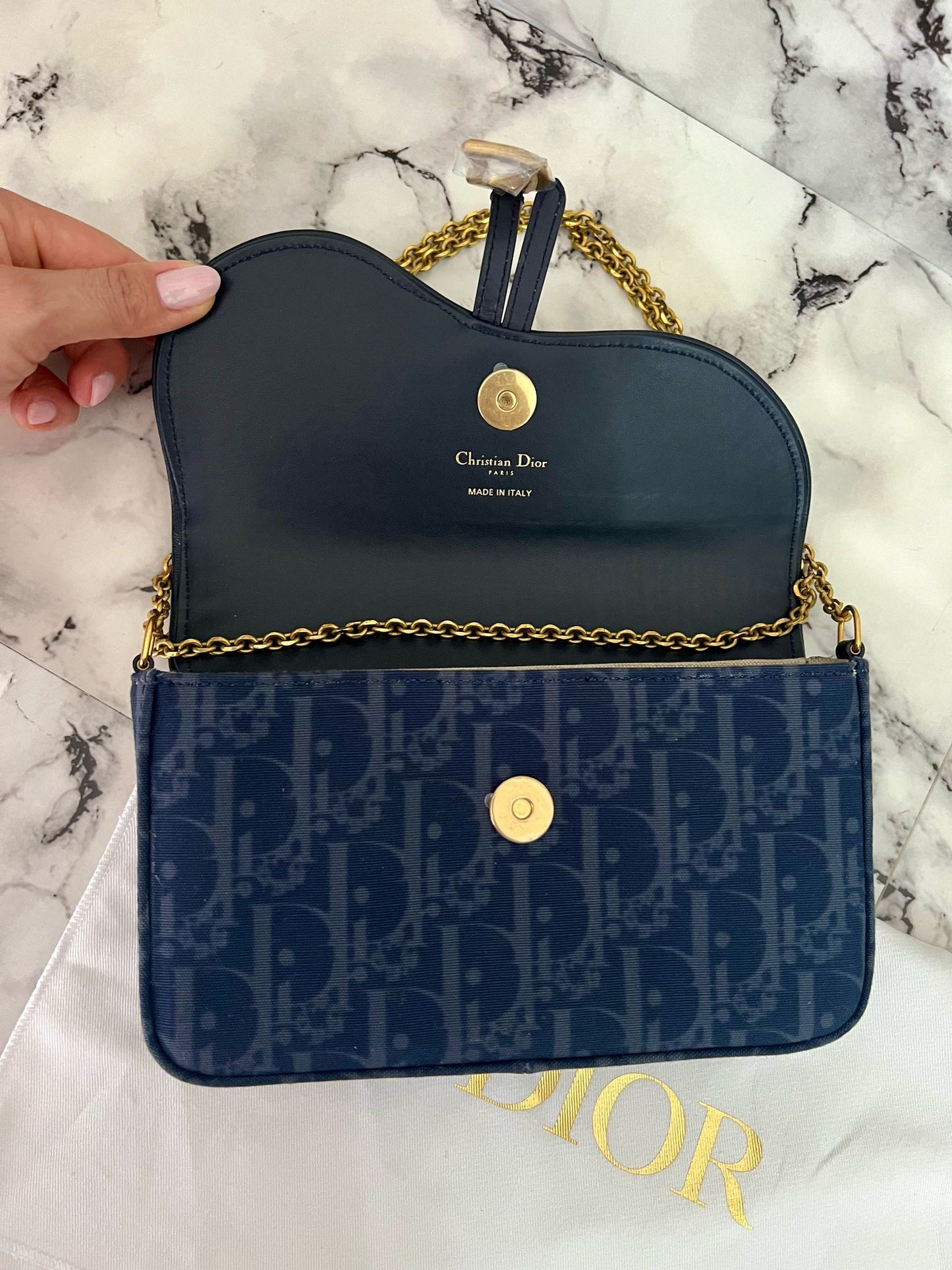 Dior pochette media con catena saddle Blu