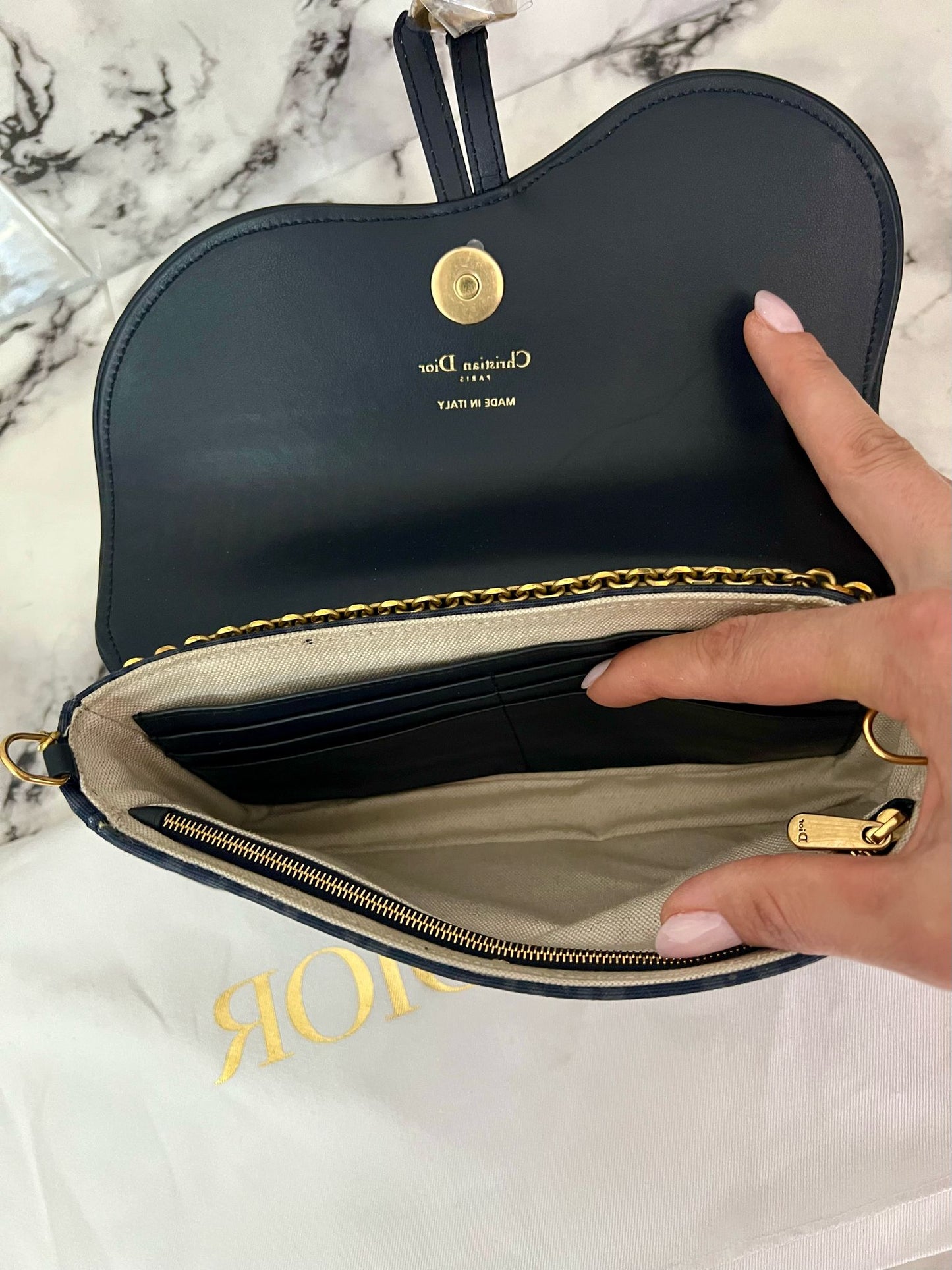 Dior pochette media con catena saddle Blu