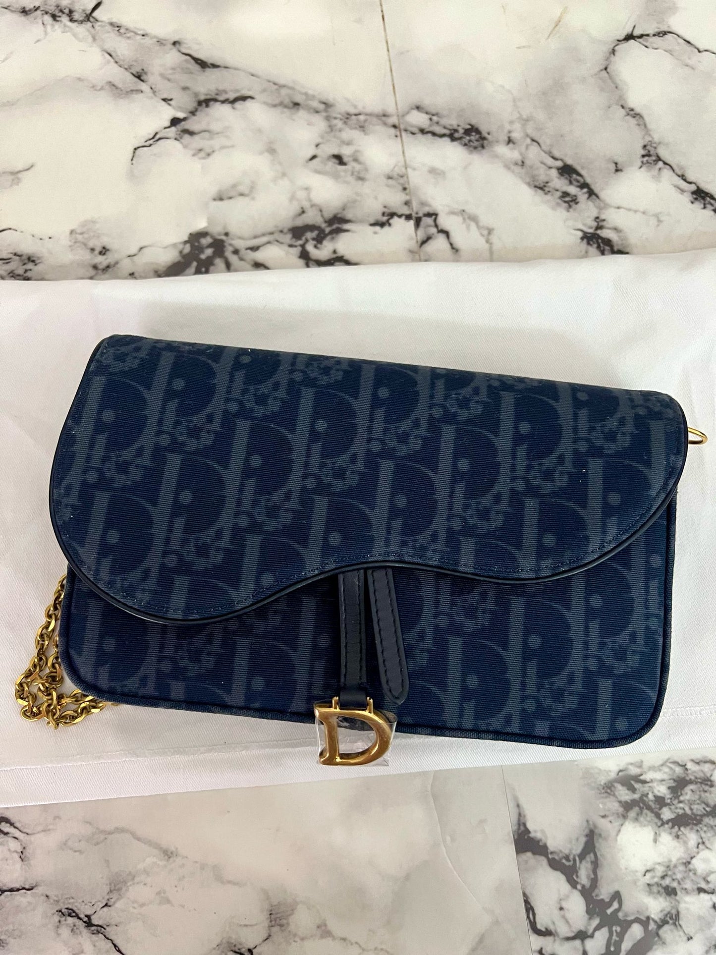 Dior pochette media con catena saddle Blu