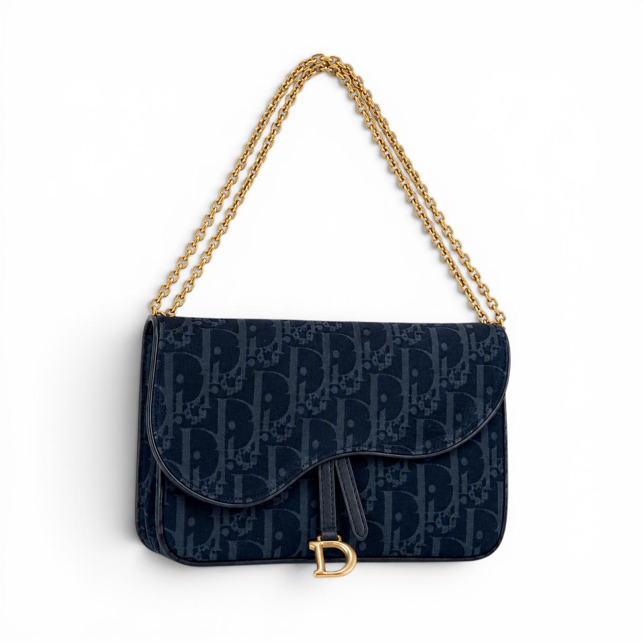 Dior pochette media con catena saddle Blu