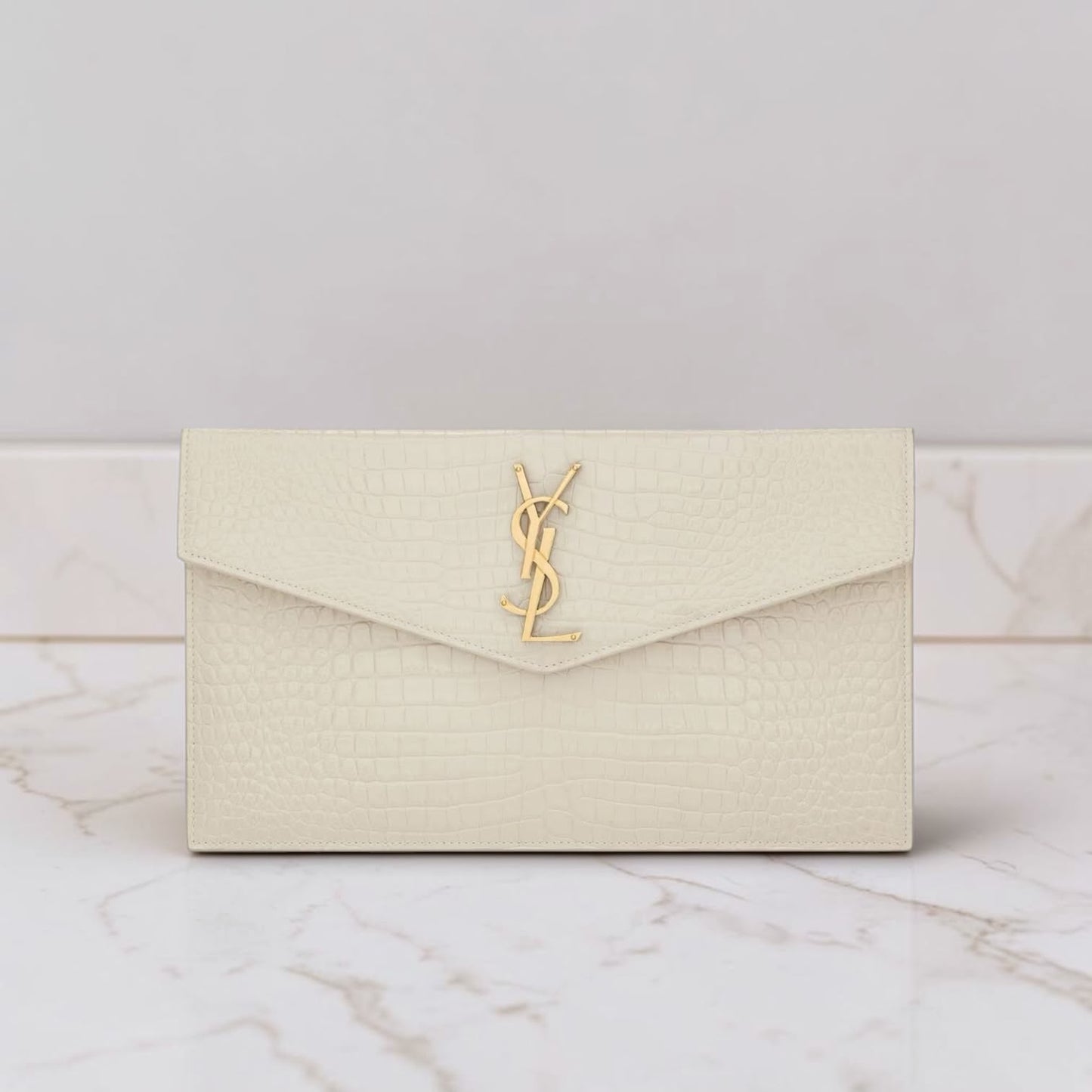Saint Laurent Pochette Uptown Bianca stampa cocco