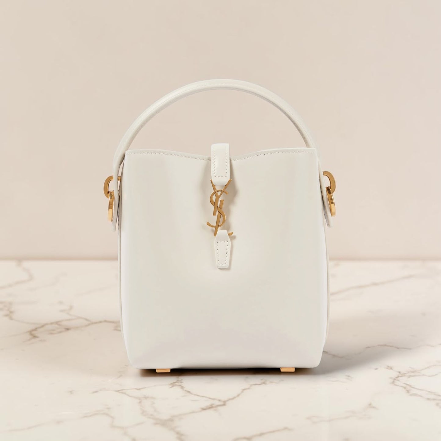 Saint Laurent Le 37 - Borsa a Secchiello in Pelle - Bianco