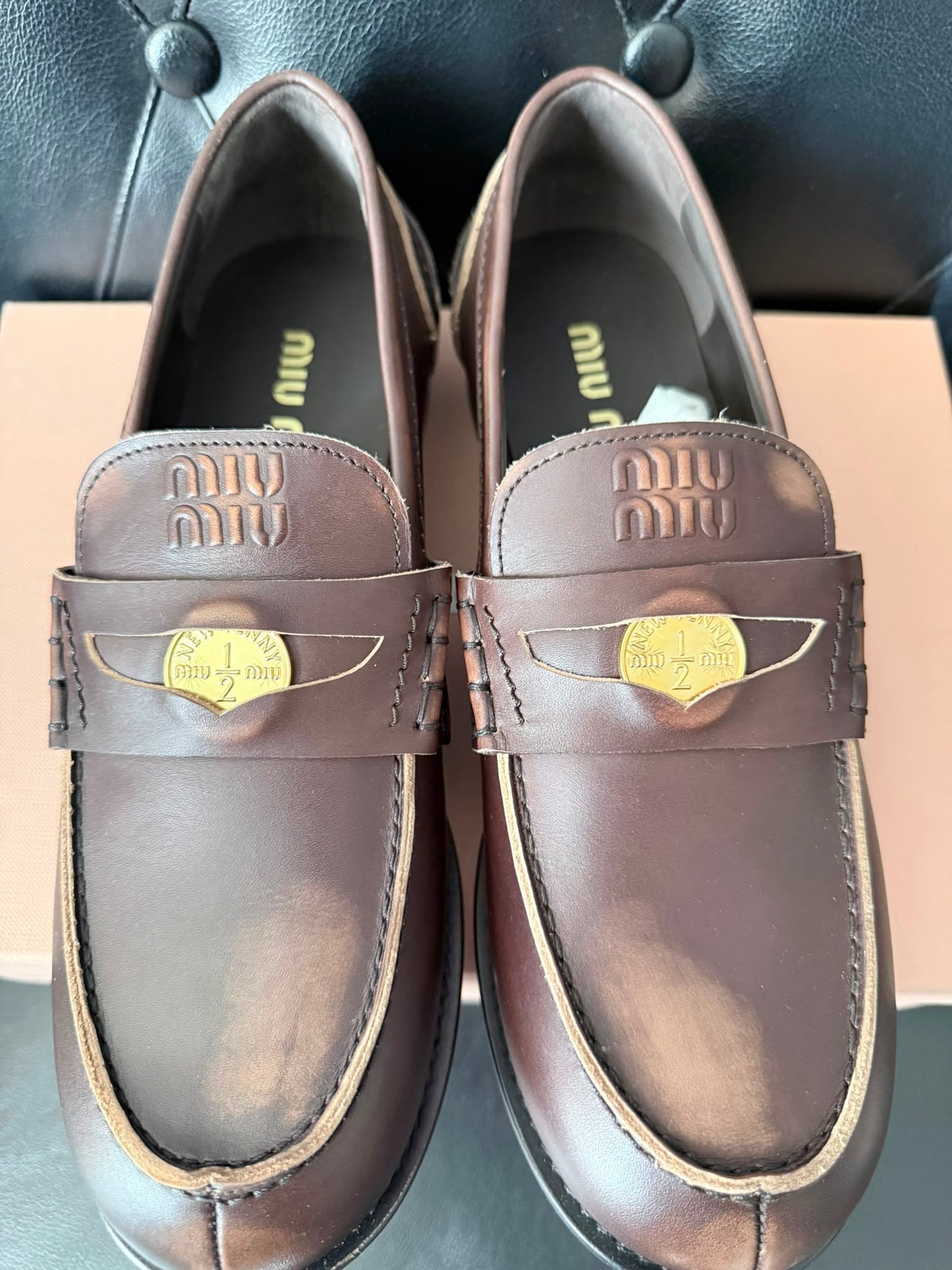Miu Miu mocassini in pelle marrone