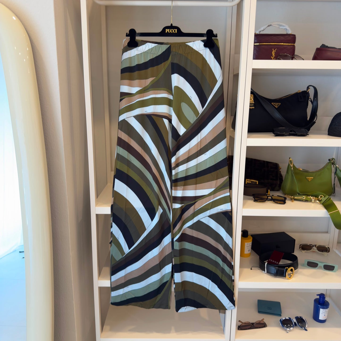 Pucci pantalone palazzo marrone e verde oliva