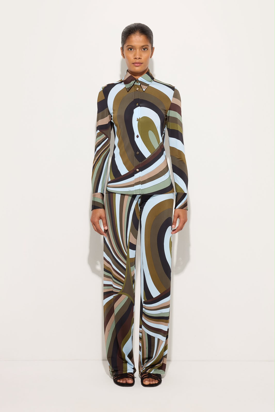 Pucci pantalone palazzo marrone e verde oliva