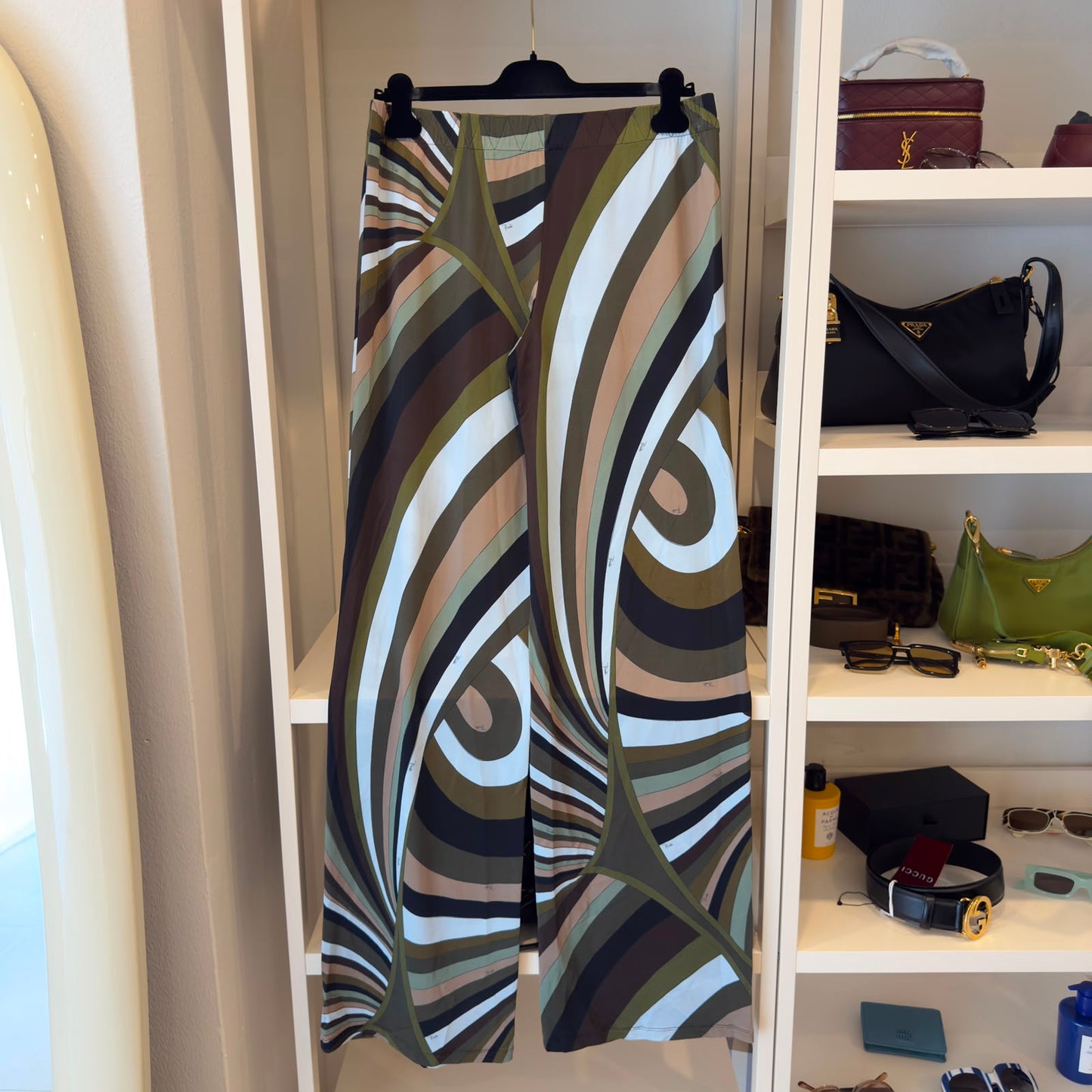 Pucci pantalone palazzo marrone e verde oliva
