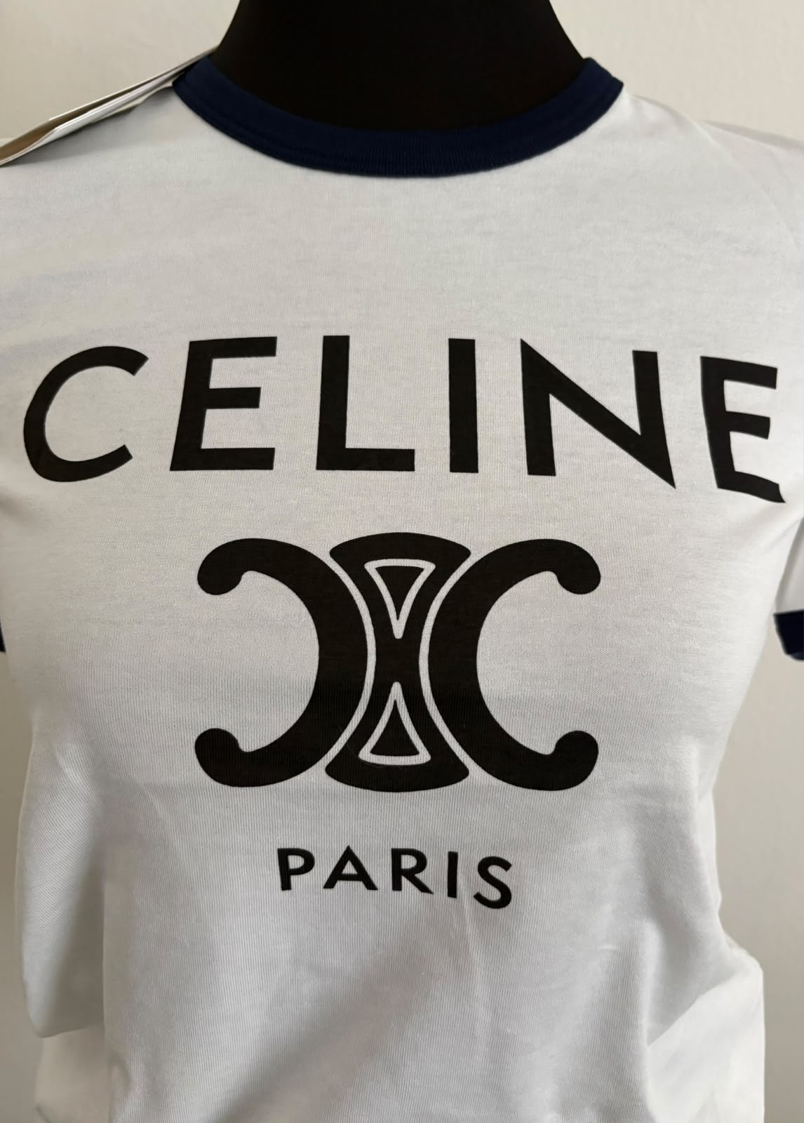 Celine T-shirt bianco e blu navy