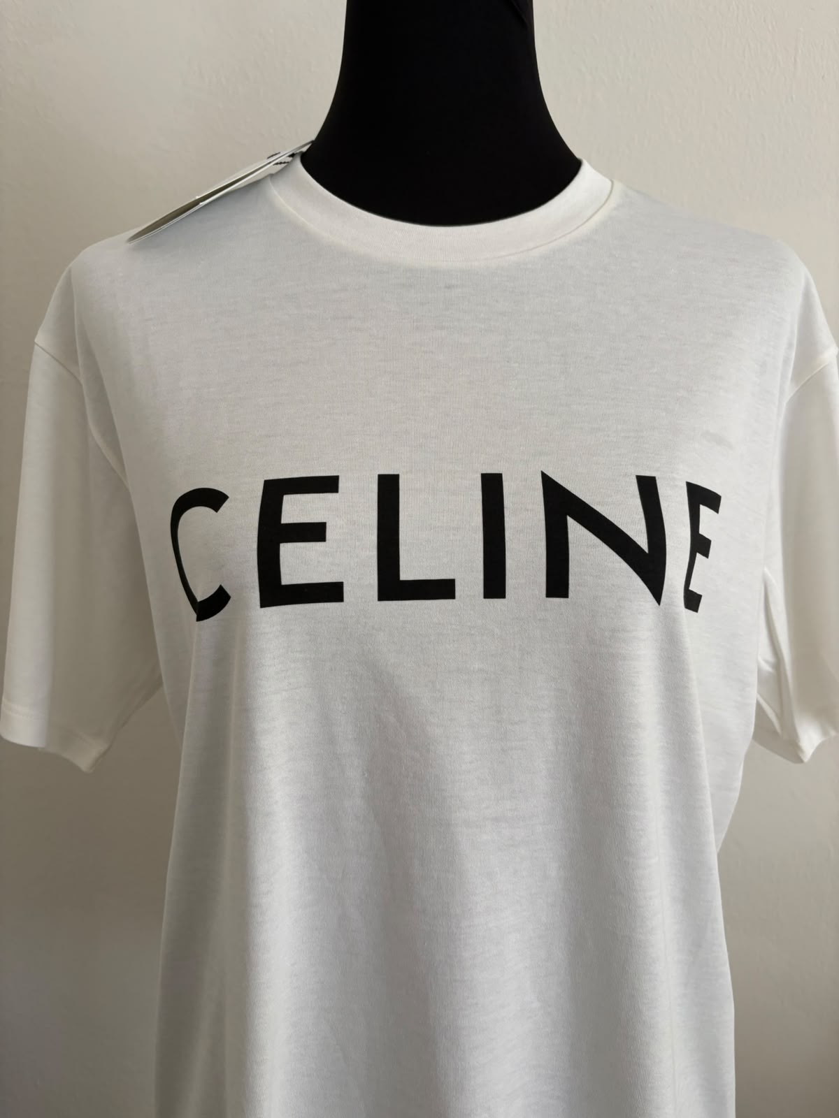 Celine T-shirt Bianca con Logo nero