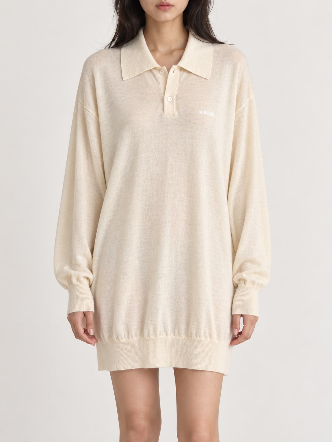 Miu Miu polo in maglia color avorio