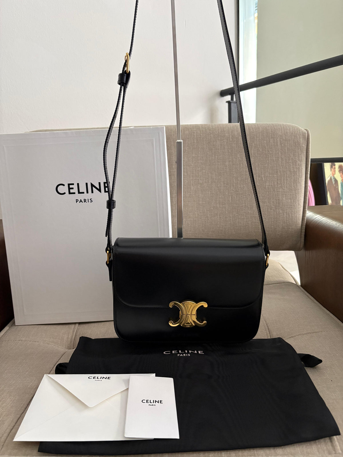 Celine Triomphe Classique Black in shiny calfskin